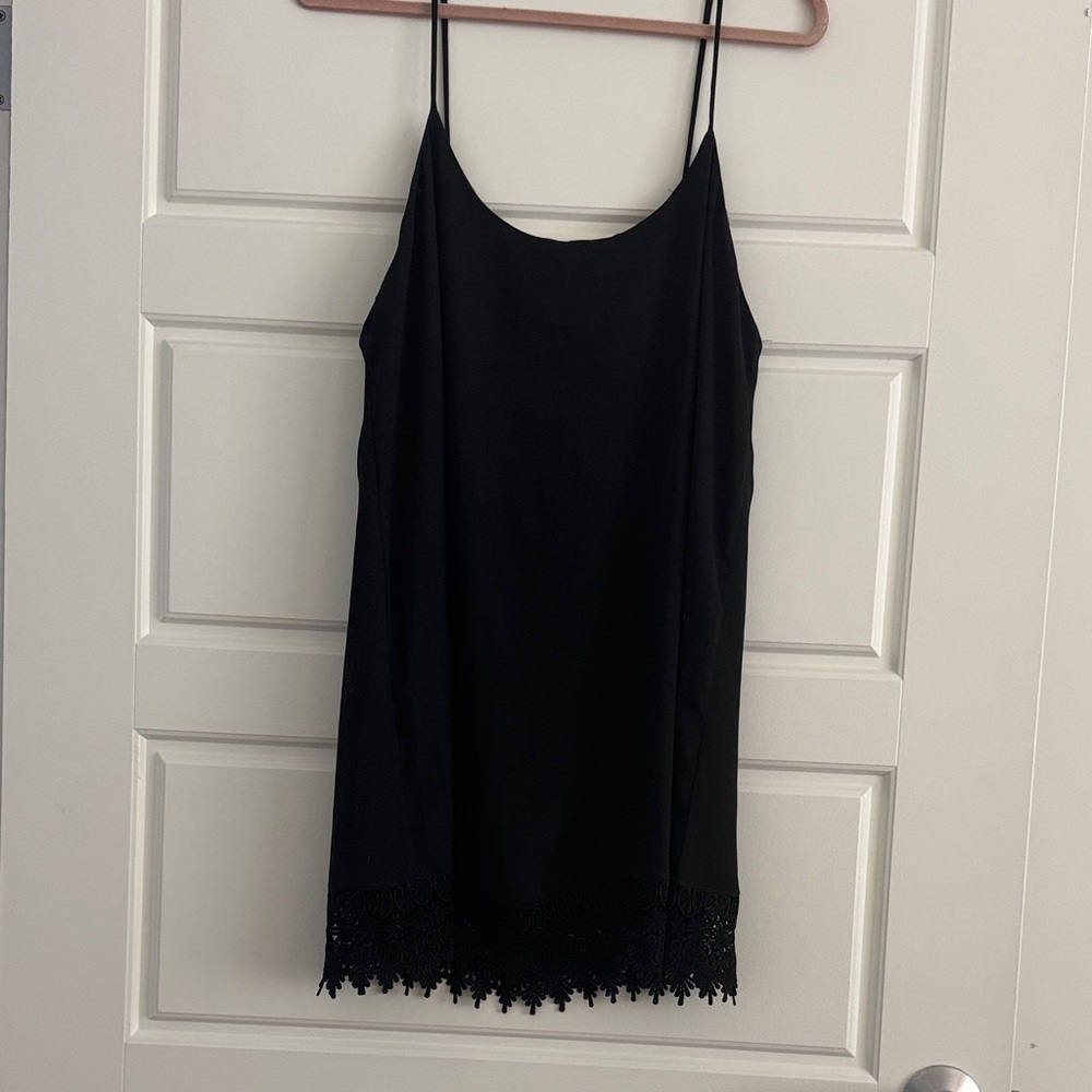 Show Me Your MuMu Black Mini Slip Dress with Lace Hem